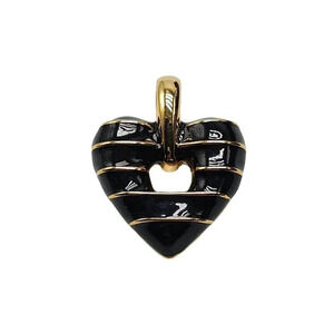 Signed Joan Rivers Black Enamel & Gold Reversible Heart Pendant Vintage